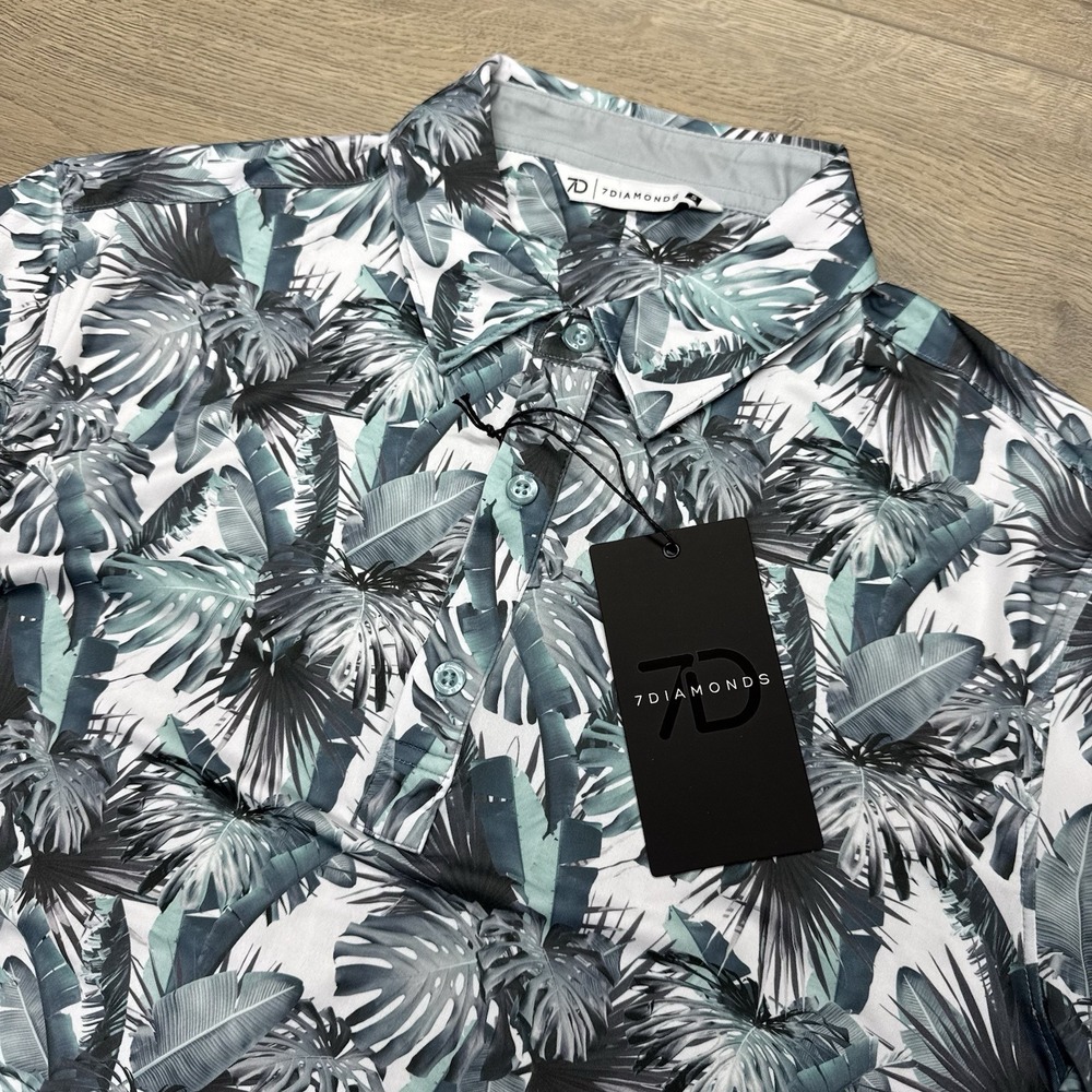 NWT 7 Diamonds Floral Palm Tree AOP Polo Shirt Men's Sz S 4 Way Stretch Golf